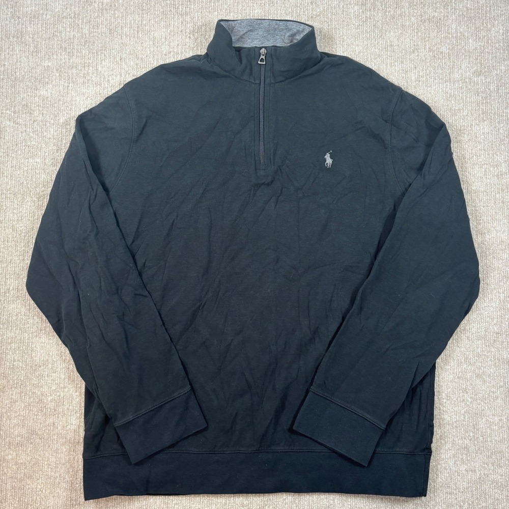 Polo Ralph Lauren Black Premium Jersey Quarter Zip Men's Size XL EUC - Picture 2 of 6